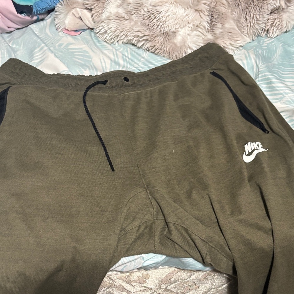 Nike Olive Green Joggers with Black Accents